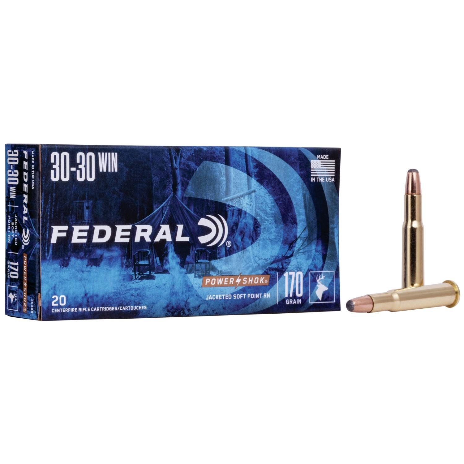 Federal Power-Shok 30-30 Win. 170Gr Soft Point Round Nose 20/Box Ammo 3030B - Federal Premium Ammunition - 30-30 Win