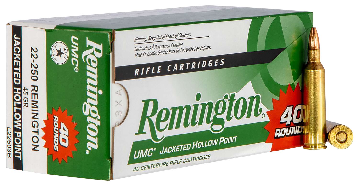 Remington UMC 22-250 Rem 45 Grain JHP Ammo 40 Rounds 23769 - Remington Arms Company, LLC - 22-250 Rem