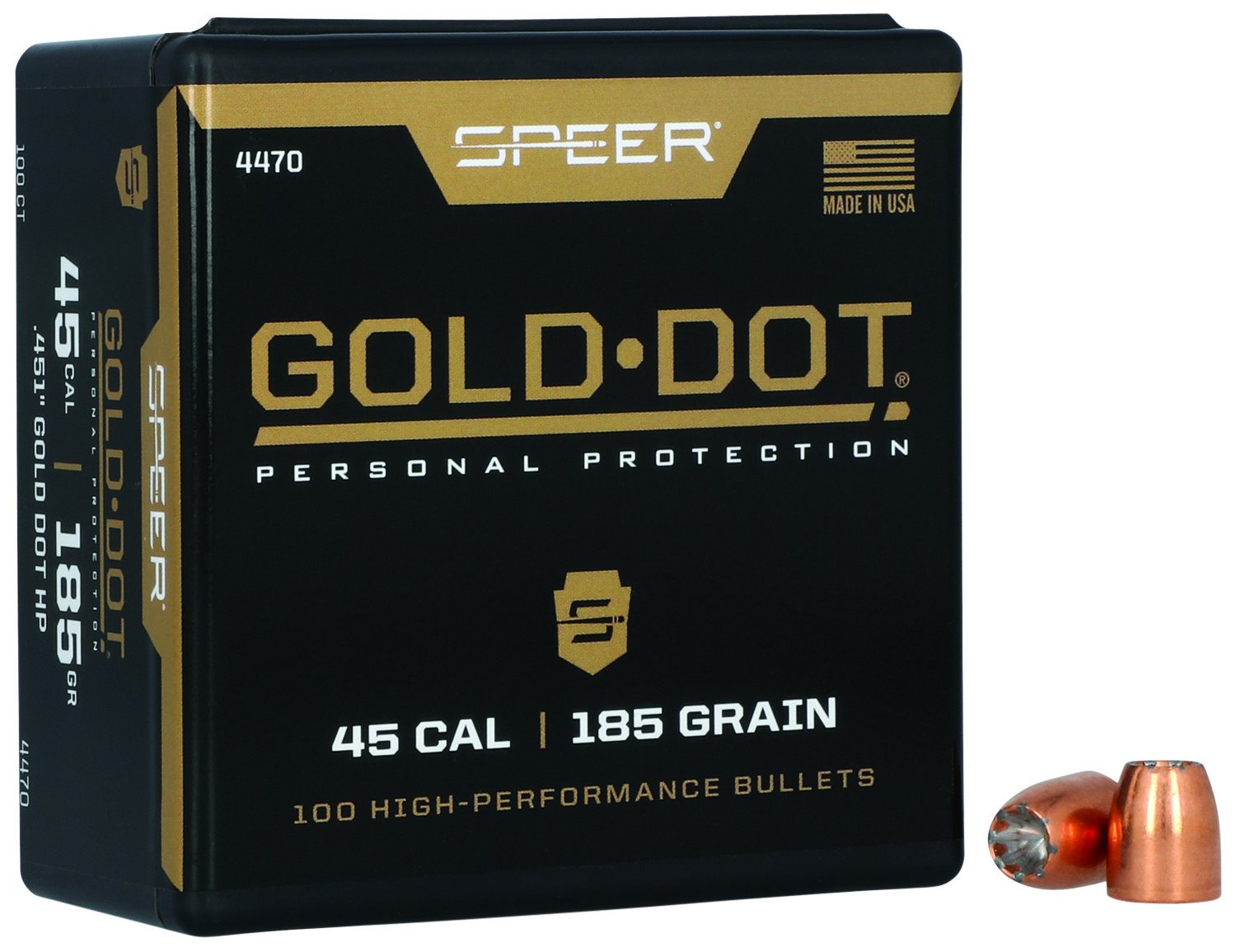 Speer 4470 Gold Dot Personal Protection 45 Cal .451 185 gr Hollow Point (HP) - Speer - 45 Caliber