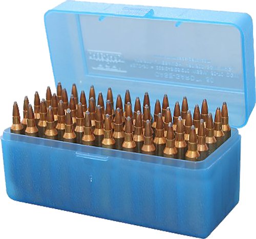 MTM Case-Gard R-50 Series 50 Round Large Rifle Ammo Box Clear Blue - MTM Case-Gard