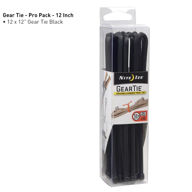Nite-Ize Gear Tie ProPack 12 12-Pack Reusable Twist Ties Black - Nite-Ize