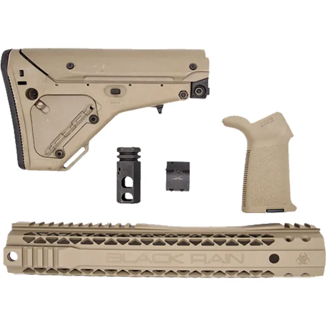 Buy Black Rain Ordnance FDEUK1 Upgrade Kit: Flat Dark Earth Magpul UBR Stock, MOE Grip, 12" Hybrid MLOK Rail, .750 Gas Block, 5.56 Hex Compensator online