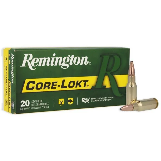 Remington Core-Lokt .30 AR, 150 Grain Pointed Soft Point, 20 Rounds, Reliable Brass Case, 2575 ft/s Velocity