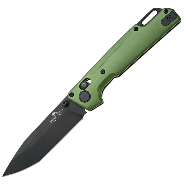 Bear & Son Nekama-I 3.5 In Tanto Blade Black & Bomber Green Aluminum Handle - BEAR CUTLE