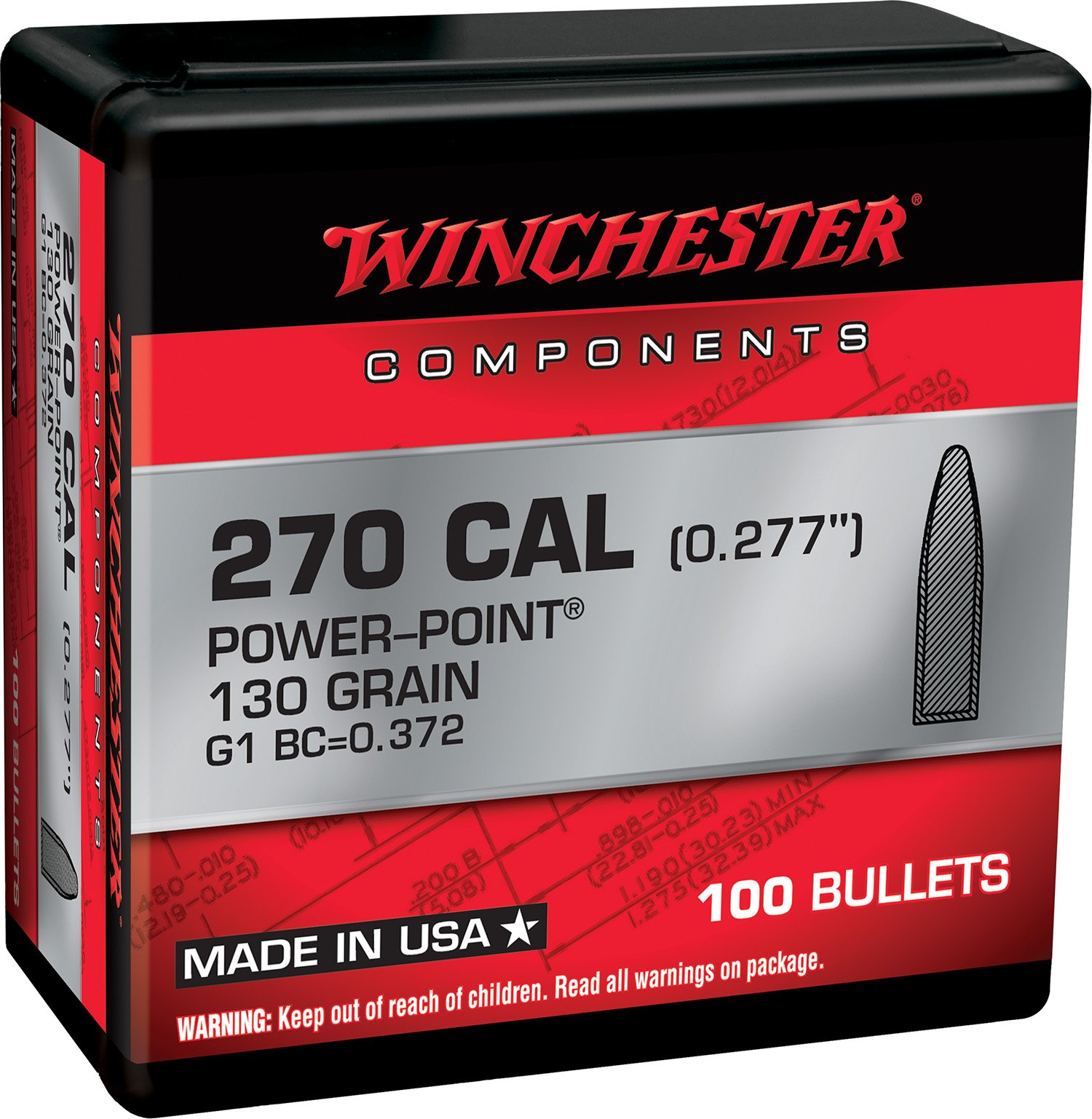 Winchester Ammo WB270P130X Centerfire Rifle 270Win 130gr Power Point 100 - Winchester - .277