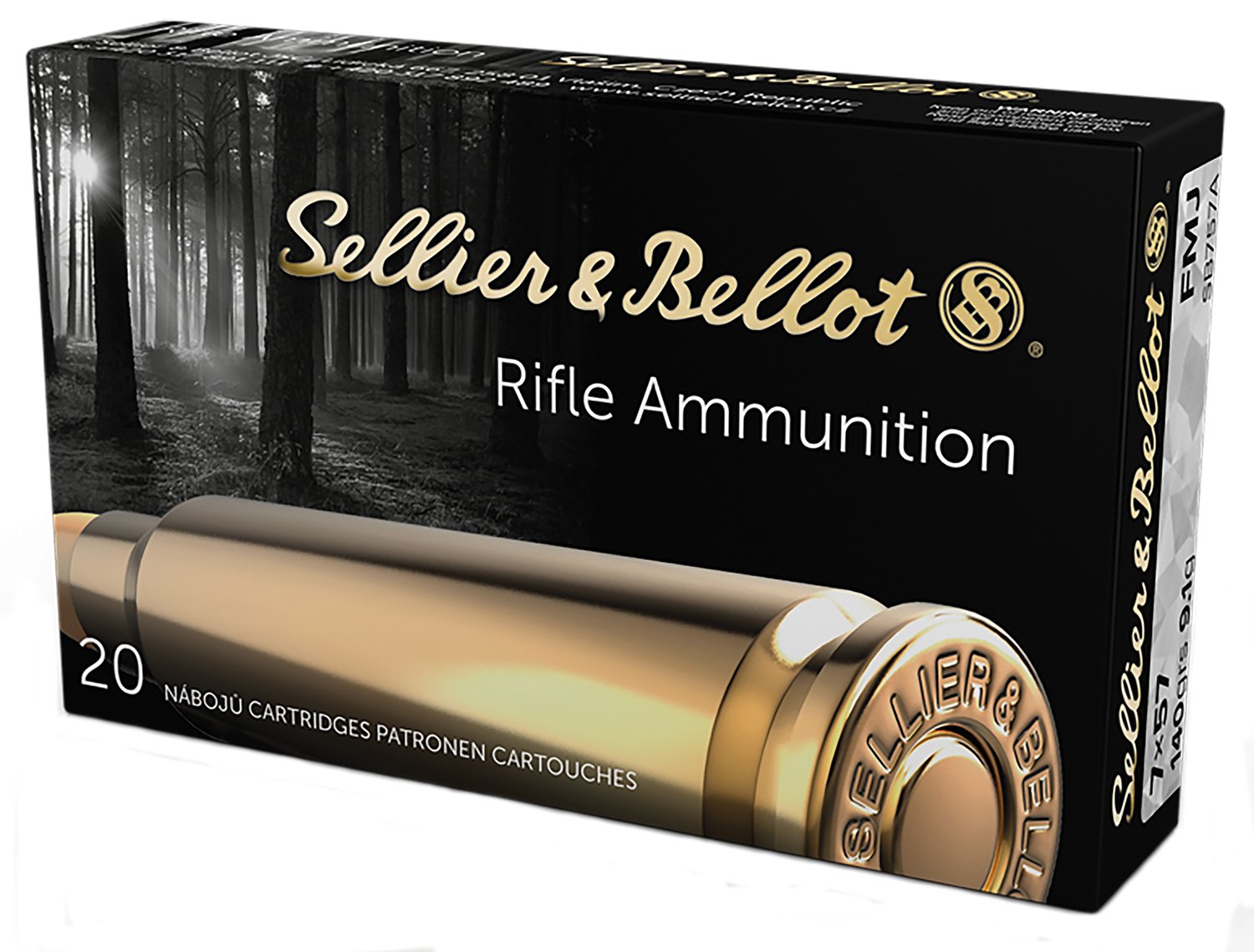 7x57mm Mauser 140gr FMJ Ammo by Sellier & Bellot - 2621 FPS, 2136 FT.LBS, 20ct - Sellier & Bellot - 7mm (7x57)