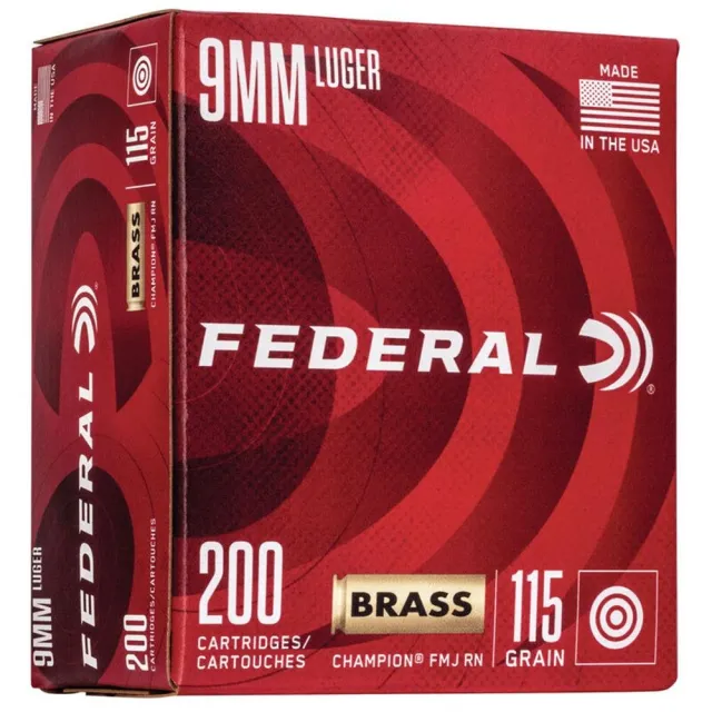 Federal Champion Handgun Ammunition 9mm Luger 115 gr FMJ 1125 fps 1000/ct Case(5-200/ct)