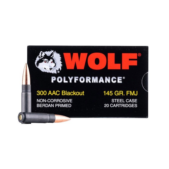 Wolf 300BLKFMJ1-CASE .300 Blackout 145 Grain FMJ 500rd Steel Case Ammo - WOLF - 300 AAC BLACKOUT