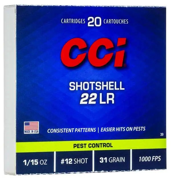 Buy CCI 0039 Pest Control Shotshell 22 LR 31 gr 1000 fps #12 Shot 20 Bx/100 Cs online