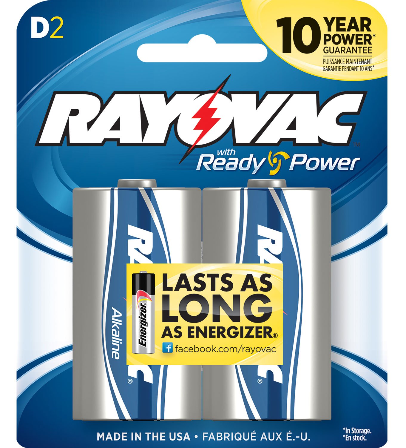 Energizer Batteries Ray-O-Vac Alkaline Battery D 2-Pack 813-2F - RAY - 12,000