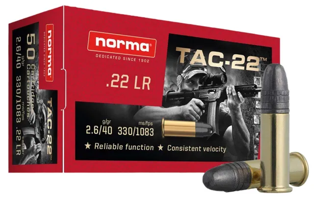 Norma TAC-22 Rimfire Ammunition .22 LR 40gr LRN 1083 fps 50/ct - Norma - 22 LR