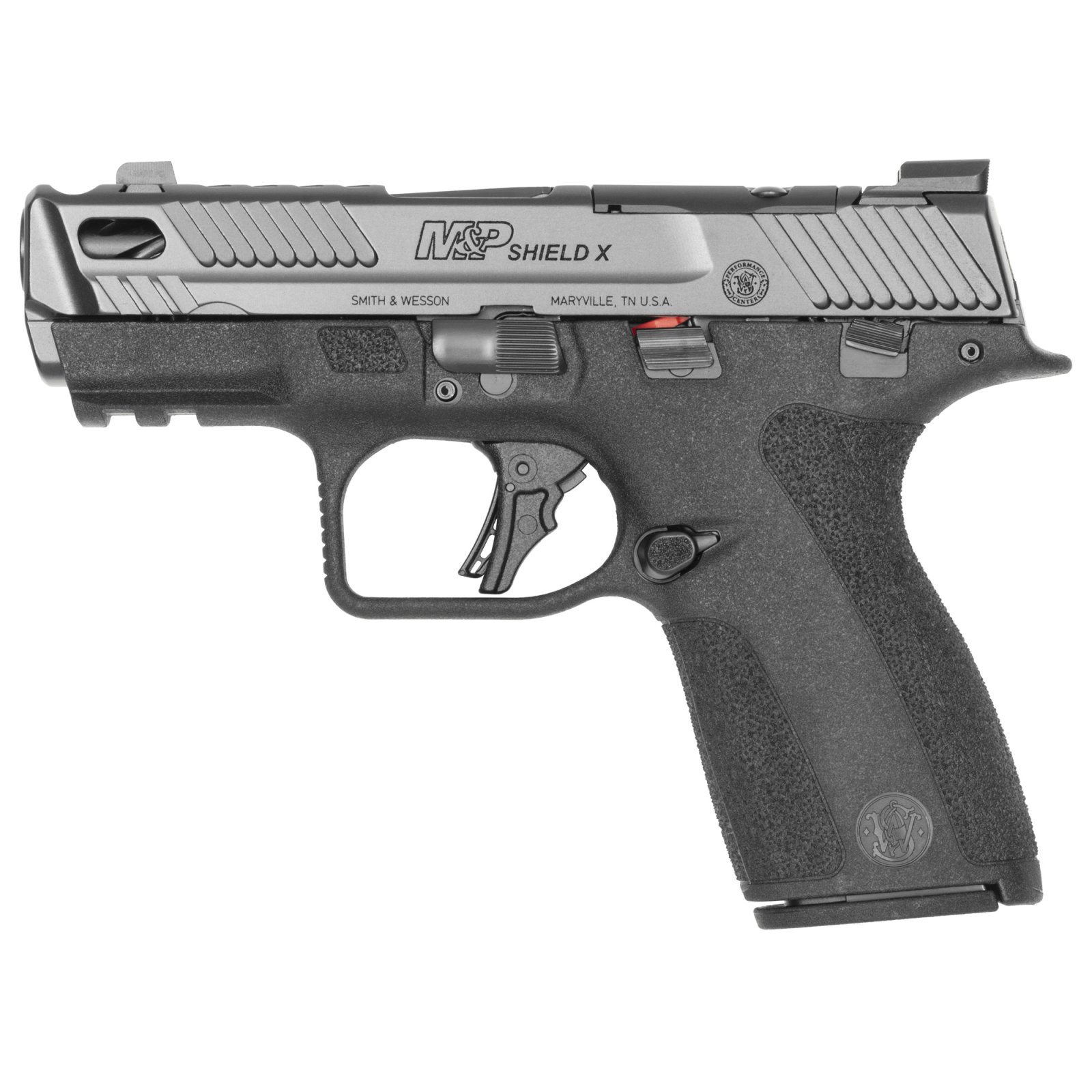 S&W PC M&P 9 Shield X Carry Comp Handgun 9mm Luger 10rd Magazines(2) 3.6 Comp Barrel Thumb Safety Black