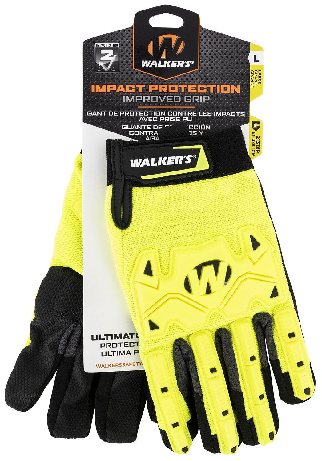 Walkers Game Ear GWPSFHVFFPUIL2LG Large Impact Gloves Black Yellow - Walker's