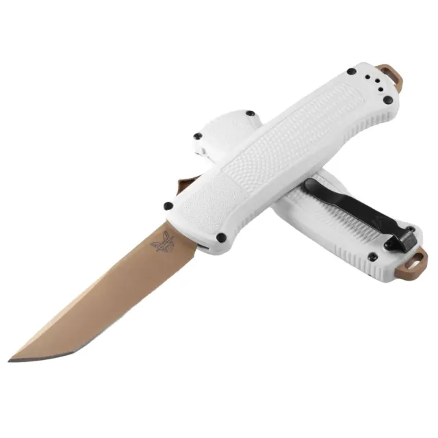 Benchmade Shootout FDE/PL OTF 3.51" Cool Gray Grivory; Tanto CPM-CruWear blade