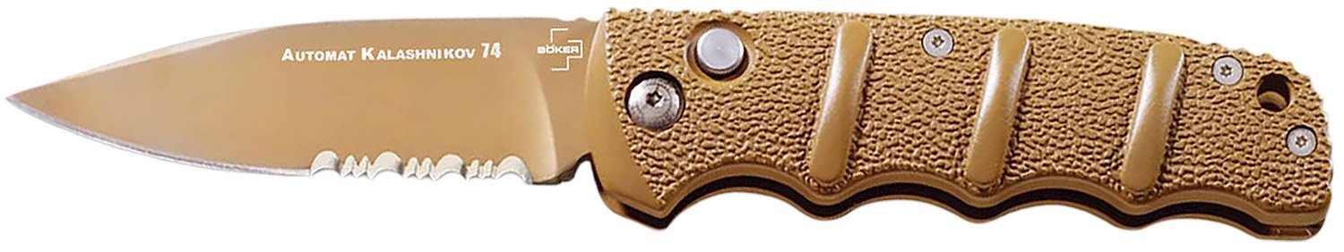 Boker 01KALS103 Kalashnikov 3.35" Spear Point Plain/Serrated Desert D2 - Boker