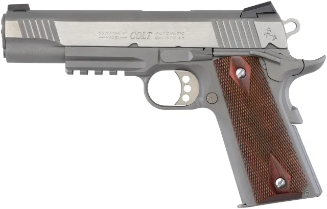 Colt O1070RG Rail Gun .45 ACP 5" SS, 8+1, Rosewood Grips, Novak Sight