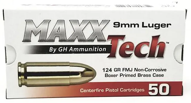 MaxxTech PTGB9124B 9mm Luger 124gr Full Metal Jacket Box of 50 - MaxxTech - 9mm Luger