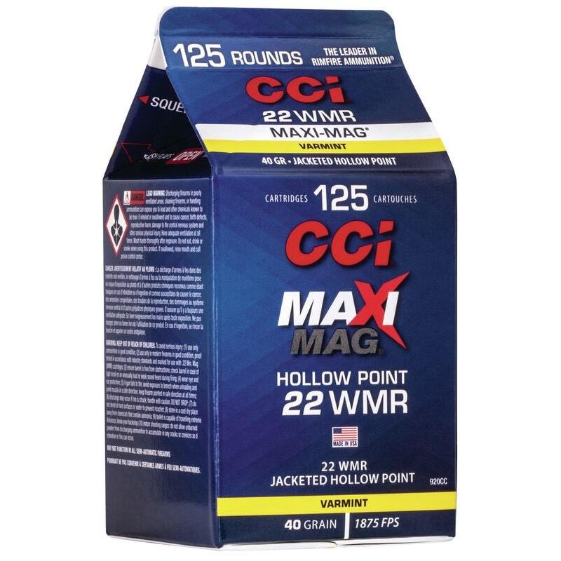 CCI 920CC 22 WMR 40 Grain Jacketed Hollow Point 125 Rounds Box - CCI - 22 WMR