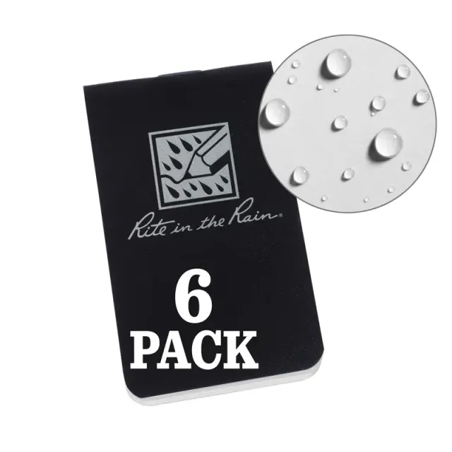 Rite in the Rain On-The-Go Notebook All-Weather Blank Black 6-Pack - Rite in the Rain