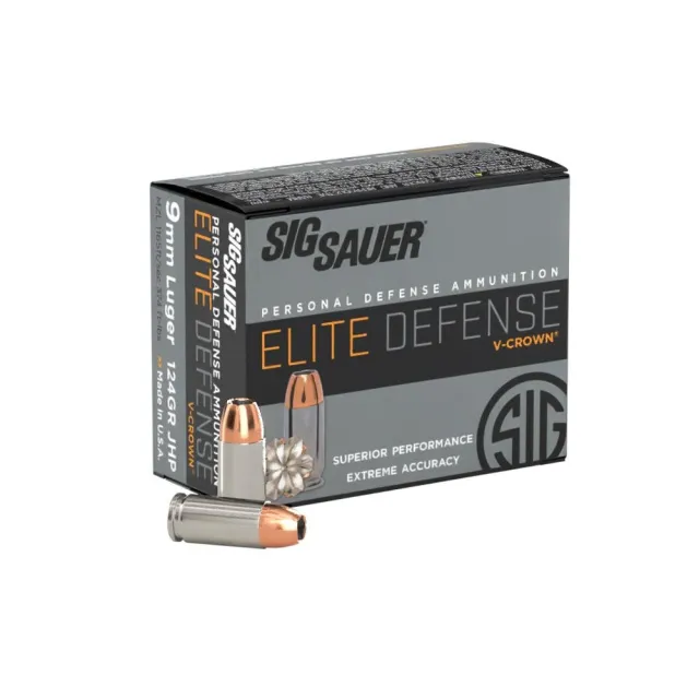 Sig Sauer E9MMA220 Elite Defense 9mm Luger 124 gr V-Crown JHP 20 Bx