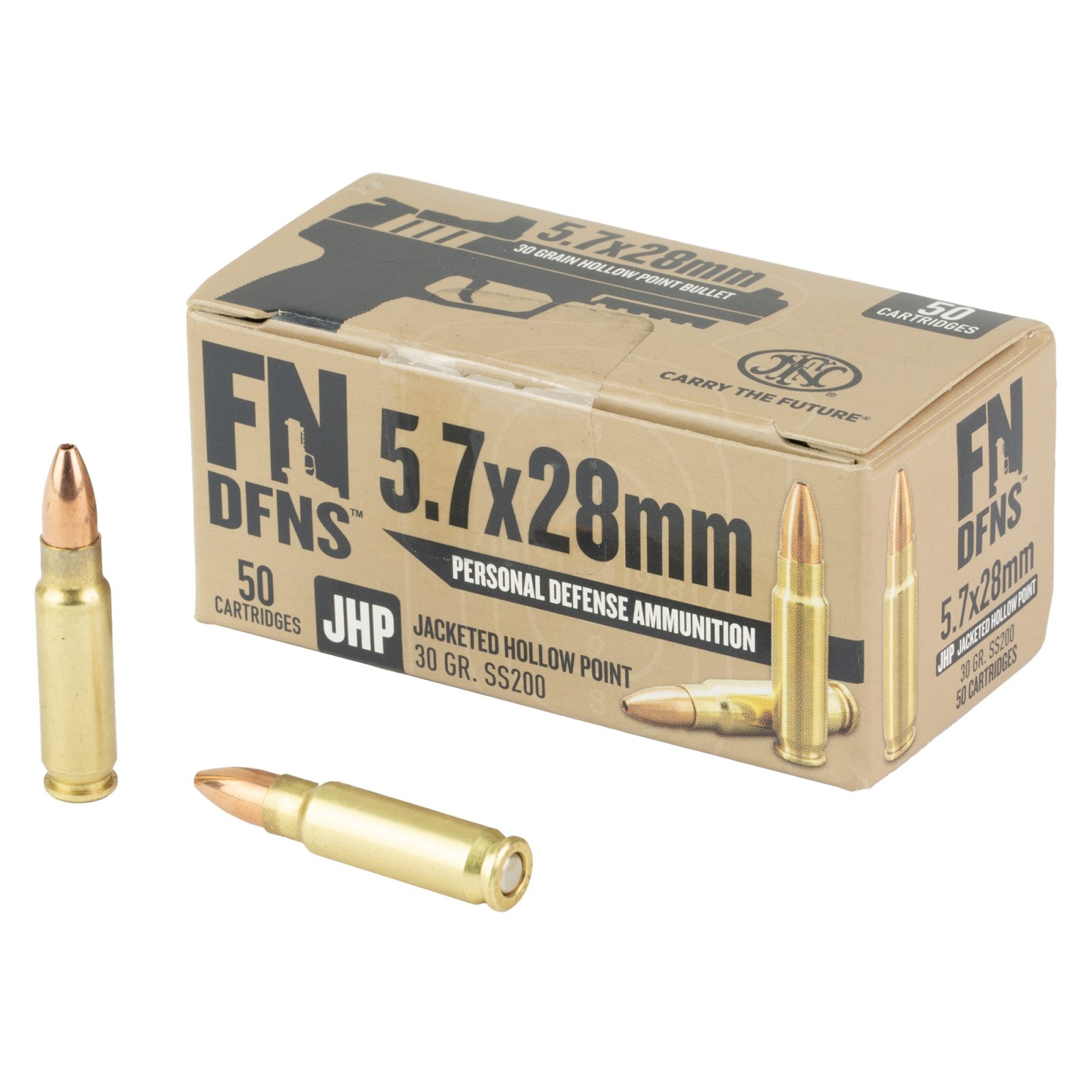 FN 10700030 DFNS 5.7x28mm 30gr Jacketed Hollow Point 50 Per Box/10 Case - FN America - 5.7 x 28 mm