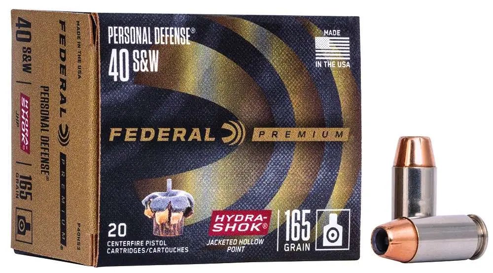 Federal P40HS3 40 S&W 165 Grain Hydra-Shok JHP 20 Rounds per Box - Federal Premium Ammunition - 40 S&W