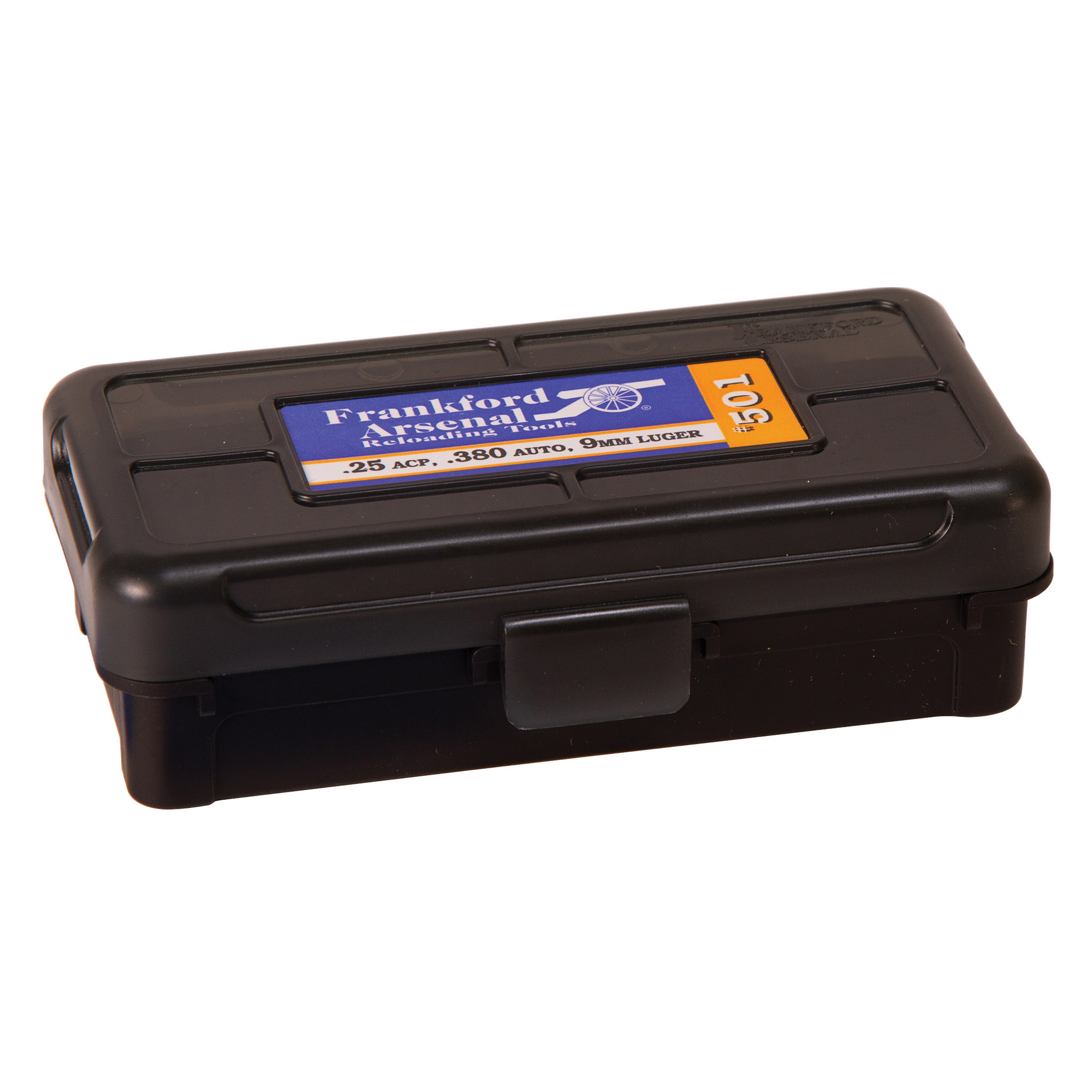 Frankford Arsenal 1083783 Hinge-Top Ammo Box 9mm/25/380ACP Black Polymer 50rd - Frankford Arsenal - 9 mm Luger