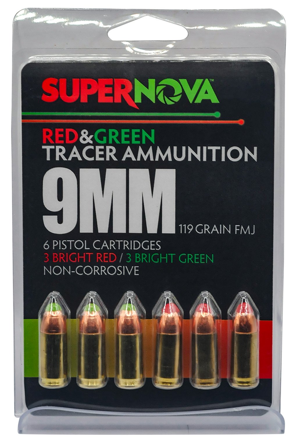 Supernova PMSN9MM-MP 9MM 119GR FMJ Grn/Red 6/60 - SUPERNOVA - 9mm Luger