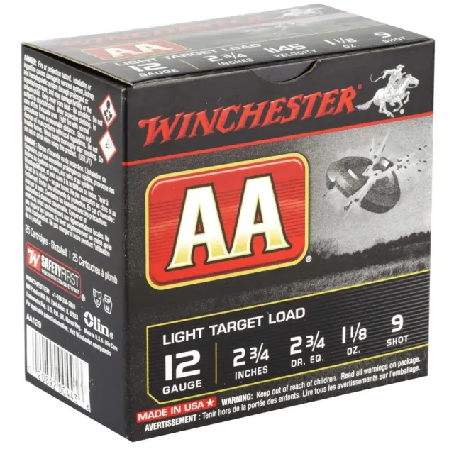 Winchester AA129 Light Target 12 Gauge 2.75 In 1 1/8 oz 1145 fps 9 Shot - Winchester - 12 Gauge