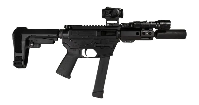 Shark Coast Tactical SCC8110CABLK-S Creepy Andrew 9mm Luger 30+1 Aluminum Receiver Picatinny Rail Receiver Black Polymer SB Tactical SBA3 Brace