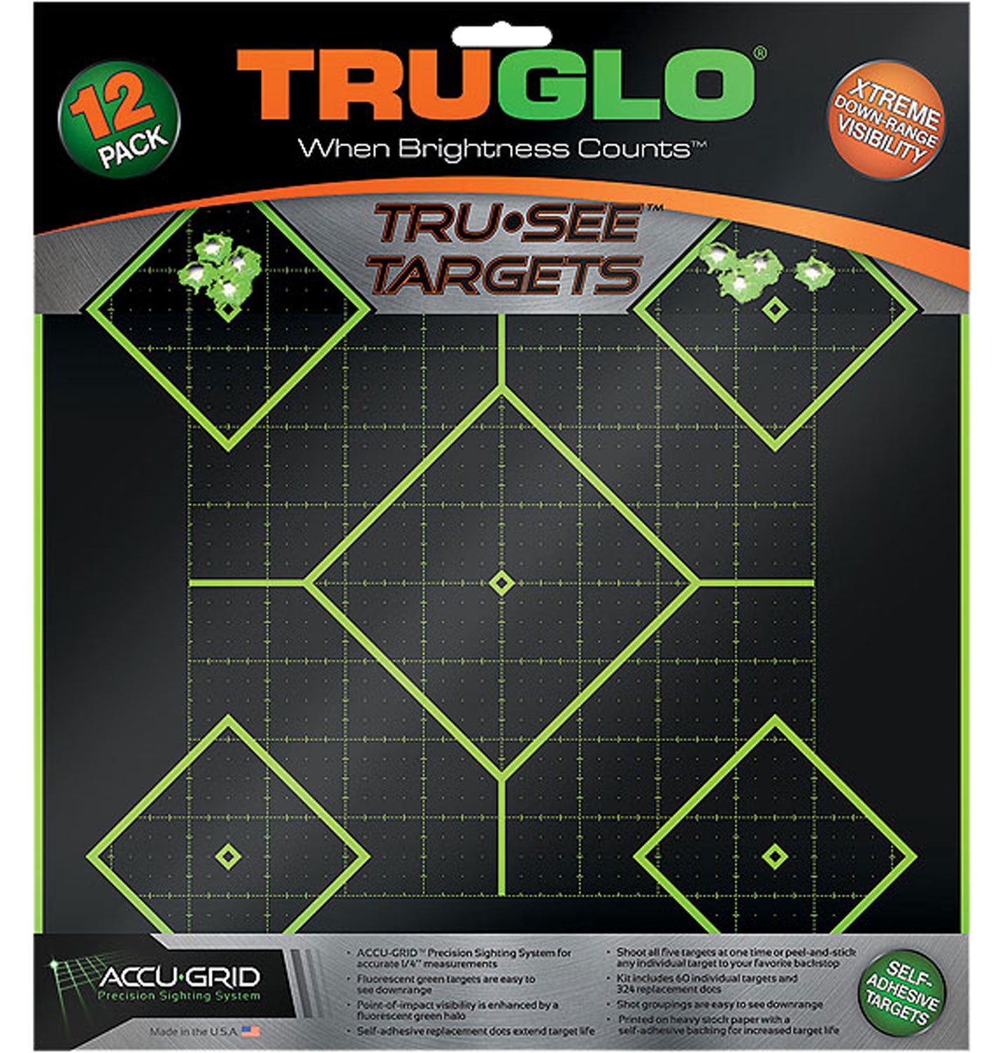 TruGlo TG14A12 Tru-See 5-Diamond Self-Adhesive Targets 12"x12" 12-Pack - TRU Ball - 12" X 12"