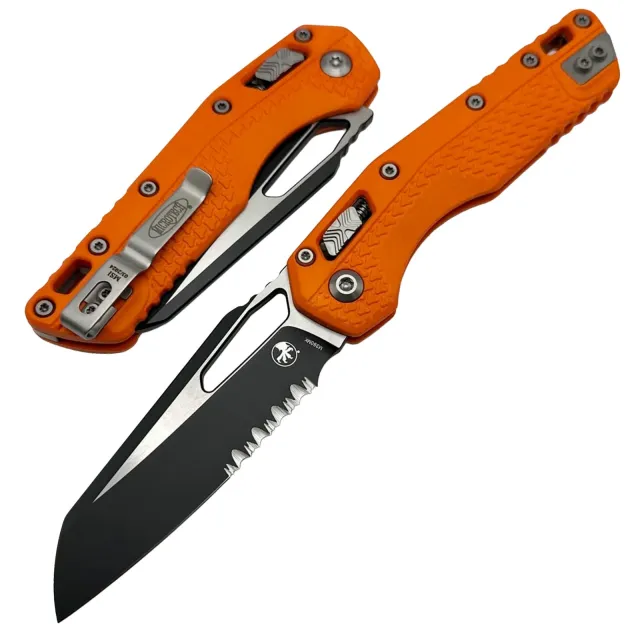 Microtech MSI 3.88 In Wharncliffe Part Serrated Black/Orange Handle - MICROTECH