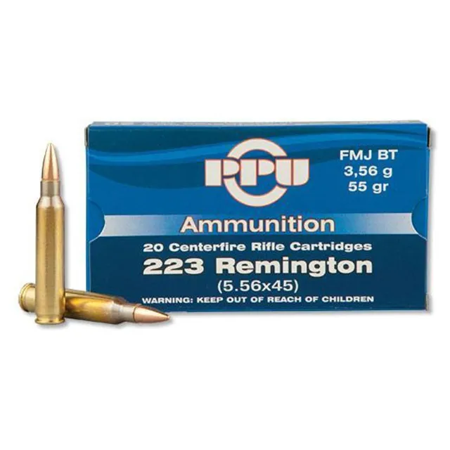 PPU .223 Remington FMJBT 55 Grain 20 Round Box, 50 Boxes Per Case - PPU - .223 REM