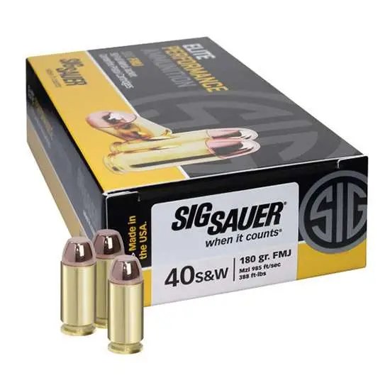 Sig Sauer E40SB250 40 S&W 180gr 985fps 50Bx FMJ Elite Ball - Sig Sauer - 40 S&W