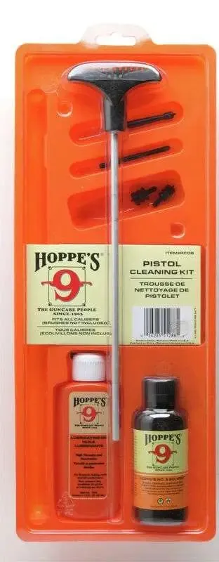Hoppe's Pistol Cleaning Kit - Aluminum Rod, Bore Cleaner, Lubricating Oil, Patches, Accessories - Hoppe's
