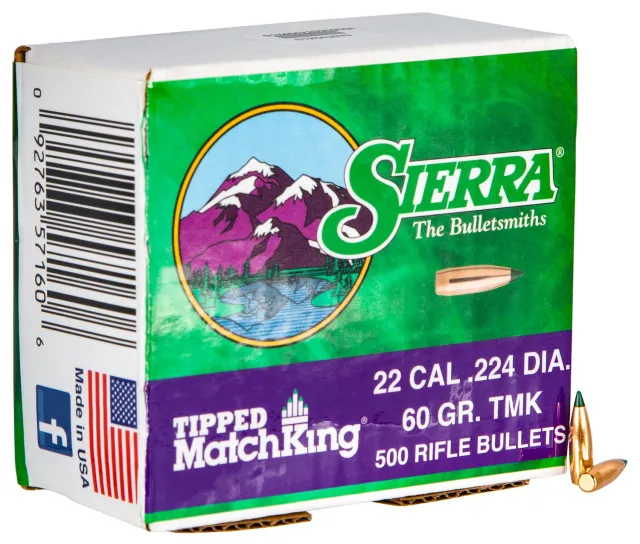 Sierra 7160C Tipped MatchKing .224 60gr TMK Bullets - 500ct Box for Varmint - Sierra Bullets - .224