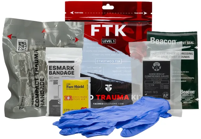 TacMed Field Trauma Kit Level 1: Compact, Lightweight - Includes Bandage, Chest Seal, Gauze, CPR Shield, Gloves - TacMed Solutions DBA Stealth Operator