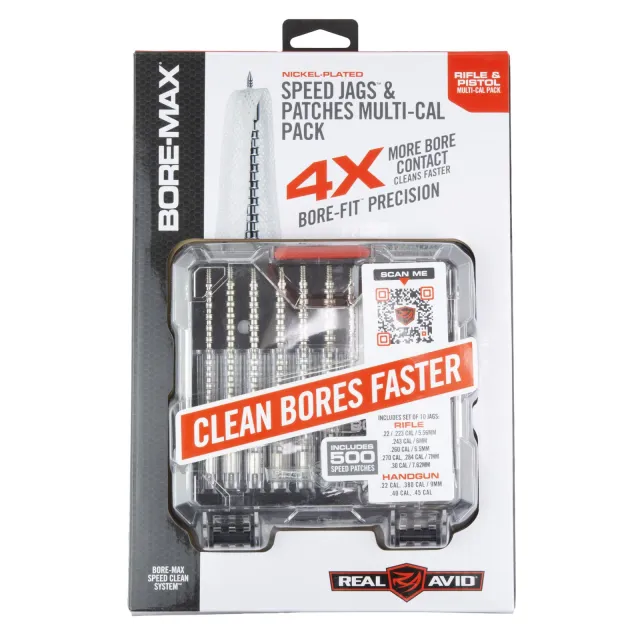 Buy Real Avid Bore-Max Speed Jags & Patches: Nickel-Plated, Multi-Caliber, Grey Medium Pack AVBMJAGS online