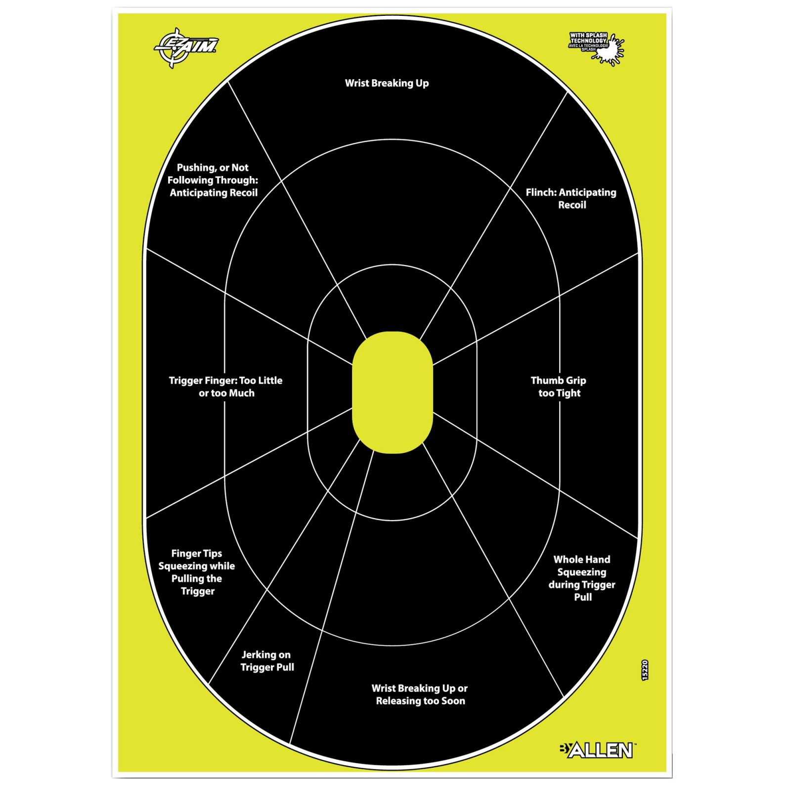 Allen EZ Aim 15220 Splash Target 12x18 Black Yellow 8 Pack Non-Adhesive - Allen Company