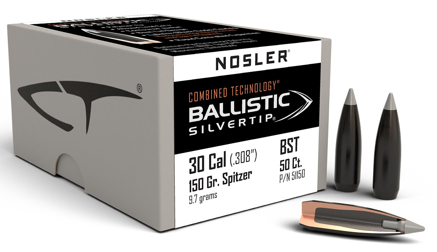 Nosler Ballistic Silvertip 30 Caliber 150 Gr Spitzer Point 50 Pk 51150 - Nosler - 30 Caliber