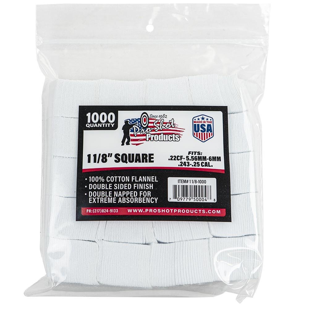Pro Shot 11/8-1000 .22-270 Cal 1-1/8" Square Patches 1000/Bag - Pro-Shot Products