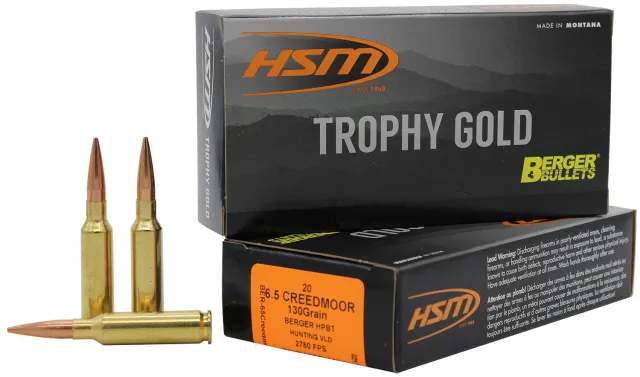 HSM 65CRD130VLD 6.5 Creedmoor 130gr Berger VLD Hunting Ammo 20 Rounds - HSM Ammunition - 6.5 Creedmoor