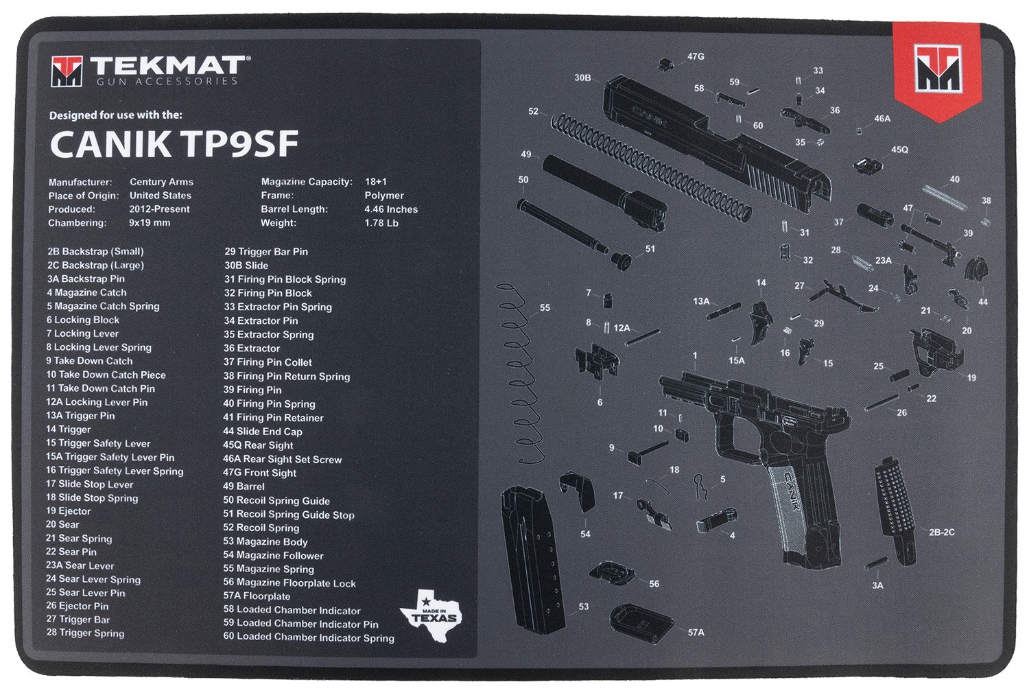 Buy TekMat TEKR17CANIKTP9SF Cleaning Mat Black/Gray Rubber 11"x17" Canik TP9SF online