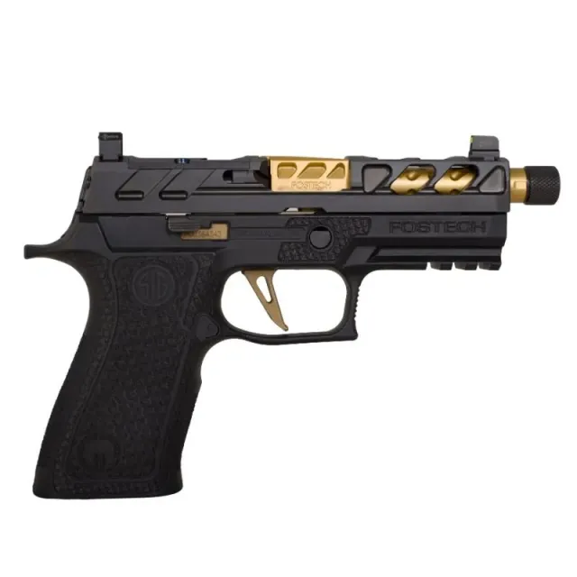 FOSTECH DRONE PREDATOR HGA 9MM 3.9IN THRD GOLD BBL BLK SLIDE BLACK FRAME GOLD SIG PERF FCU 2-17RD