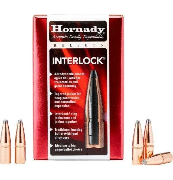Hornady 3033 InterLock Hunting 30 Cal .308 150 gr BTSP Ammo - 100 Rounds - 2.26 lbs | UPC: 090255230338
