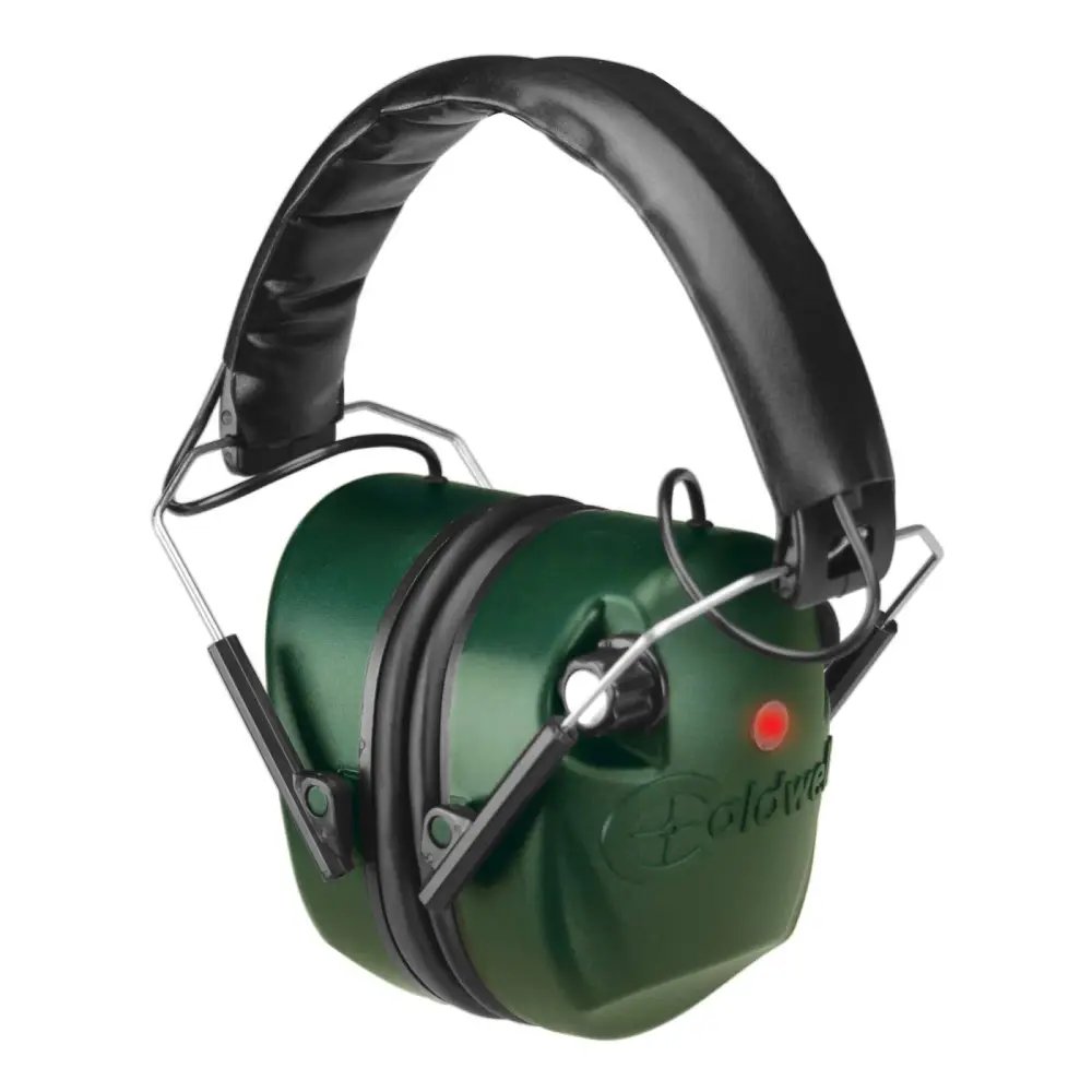 Buy Caldwell 497700 E-Max Low-Profile Electronic Earmuffs, Dual Microphone, 85 dB Cutoff, 25 dB Noise Reduction, AAA Battery Powered, Green/Black online