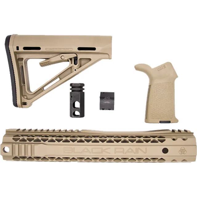 Black Rain Ordnance FDEUK2 Upgrade Kit: Flat Dark Earth, Magpul MOE Stock & Grip, Cerakote 12" Hybrid MLOK Rail, .750 Gas Block, 5.56 Hex Compensator - Black Rain Ordnance - 5.56