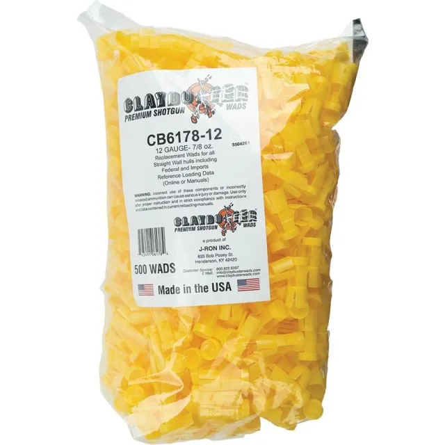 J-Ron Inc. Claybuster Shotshell Wads 12ga 7/8oz Yellow 500/ct - J-Ron Inc.