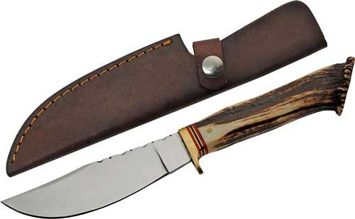 SZCO SS7030 Steel Stag 5" Hunter Knife Deer Antler Handle SS Blade - SZCO Supplies