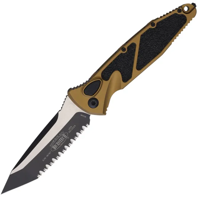 Microtech 161A-3TA Socom Elite Auto 3.98 In Black Part Serrated Tan - MICROTECH
